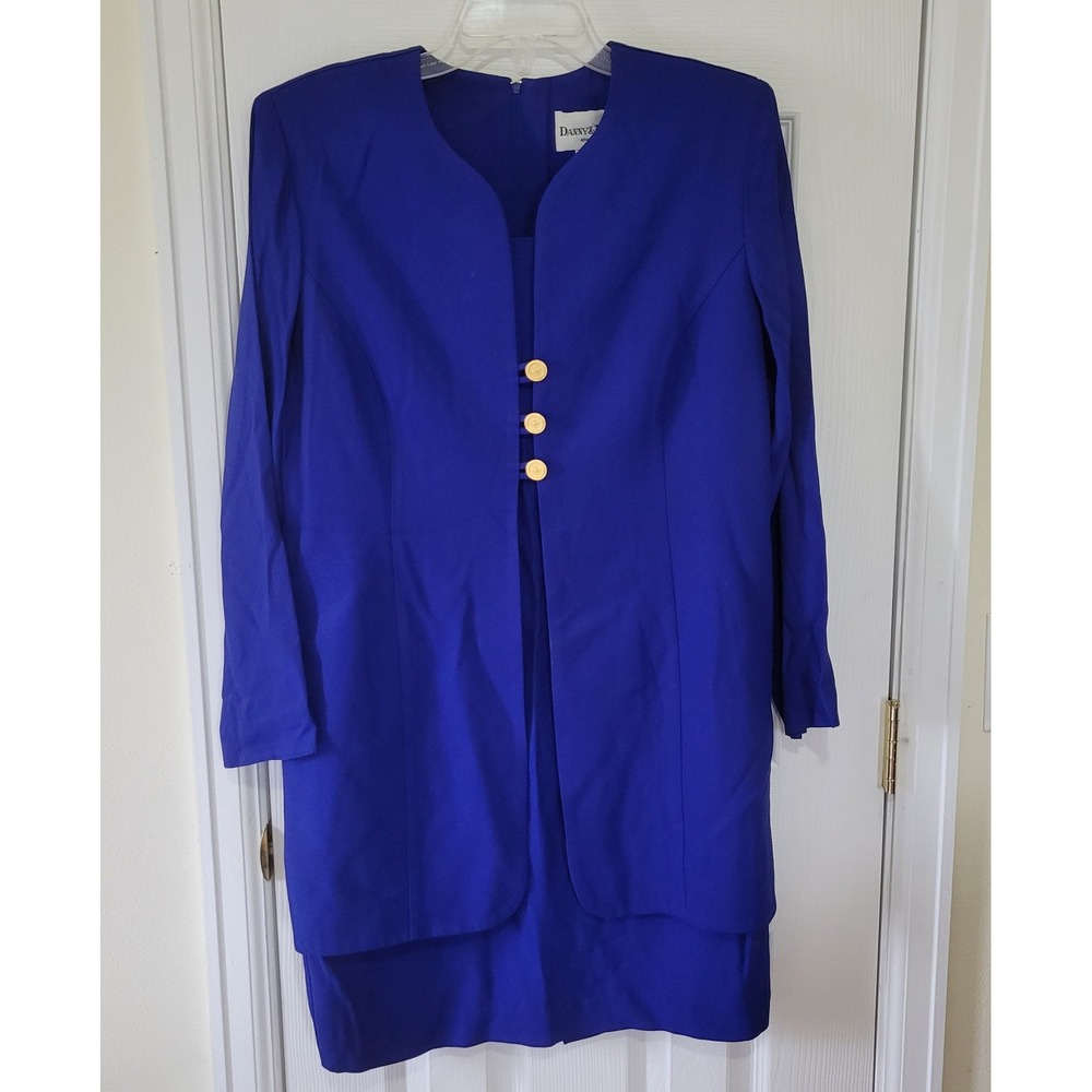 Danny & Nicole Royal Blue Jacket Dress Gold Buttons Size 10P Made in USA